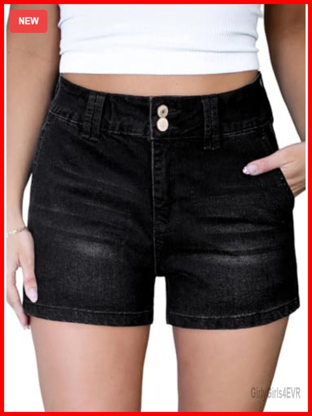High Waisted Stretchy Denim Shorts with Pockets for Women